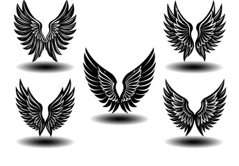 Angel Black Wings Vector Pack Featuring Vintage Distressed Design. Perfect for tattoo art, gothic themes, fantasy branding, spiritual logos, and memorial artwork. Clean vector illustrations.

