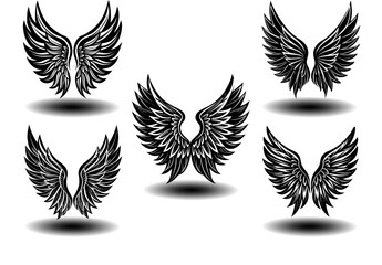 Black Feather Angel Wings Vector Set with Distressed Texture. Ideal for gothic tattoos, fantasy artwork, spiritual branding, and memorial prints. High-resolution vector icons.

