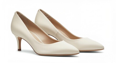 Fototapeta premium Elegant white heels with pointed toes and slender heels
