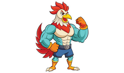 Muscular rooster boxer cartoon character illustration