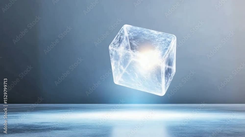 Poster frozen cube of brilliance: a mesmerizing, crystal-clear ice cube suspends weightlessly in the air, i
