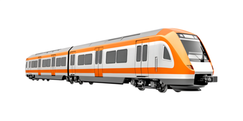 Modern orange and white train isolated on a white background
