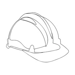 Minimalist black and white line art illustration of a construction safety hard hat