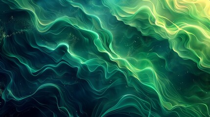 An abstract representation of flowing colors in hues of green and blue, evoking emotions of tranquility, depth, and connectivity with nature’s serene patterns and forms.