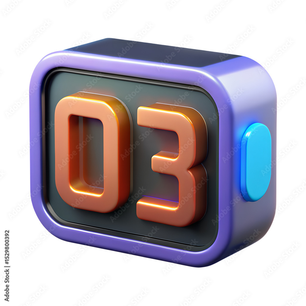Poster 3d render number 03 digital counter isolated on transparent background
