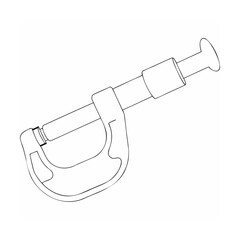 Line drawing of a micrometer measuring tool used for precise measurement of small objects