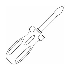 Simple hand drawn outline illustration of a flathead screwdriver tool for construction and repair