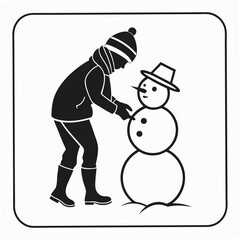 Child building snowman winter fun isolated illustration