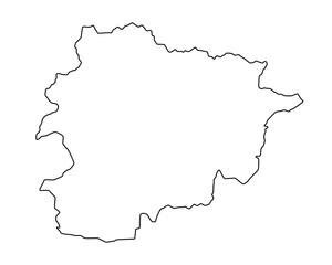 Vector map of Andorra, a country in Southwestern Europe. Detailed black contour, isolated on white background.