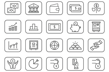 money icon set. big set of money icon. Financial Income line icon set.  Money income linear icon collection.
