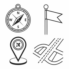 Navigation icons compass map location flag road travel journey direction guide