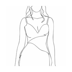 Elegant line art depicting a woman in a stylish dress with shoulder straps