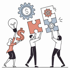 Teamwork business solution puzzle gears idea money success