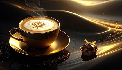 Cup of Cappuccino with Praline on Textured Background