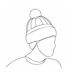 Elegant minimalist line drawing of a person wearing a winter beanie and looking away