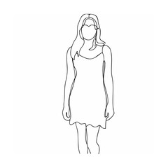 Elegant line art illustration of a woman in a simple dress standing silhouetted