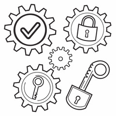 Secure system gears key lock checkmark mechanism