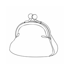Simple outline illustration of a classic coin purse or handbag design in black and white