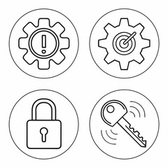 Security system icons gear lock key warning settings
