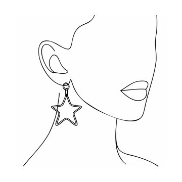 minimalist line art star earring portrait clip art preview