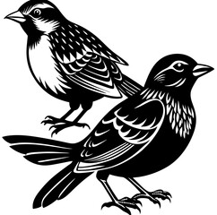 Black raven or sparrow birds on a tree branch vector illustration silhouette