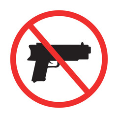prohibition sign indicating no firearms or guns in red circle, safety and security warning symbol