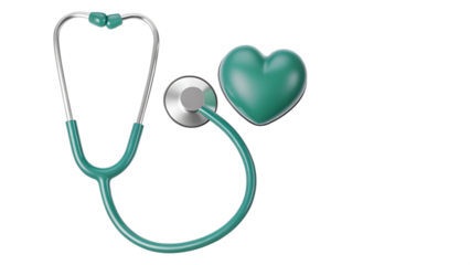 Teal stethoscope and heart isolated on a white background png ai generated