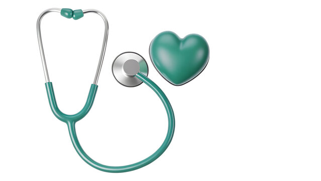 Teal stethoscope and heart isolated on a white background png ai generated