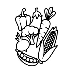 Collection of fresh vegetables line art illustration