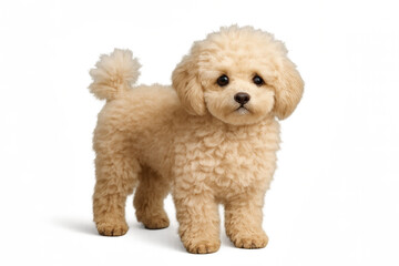 Fluffy beige dog standing on a transparent background png  