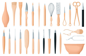 Collection of Modern Pottery Tools  A Comprehensive Set for Ceramic Art