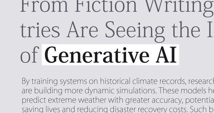 Generative AI in the news titles across international media, changing media headlines about AI-generated content theme, news overview, loop footage