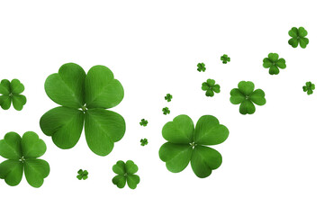 Flying falling four leaf clovers isolated on transparent or white background, png