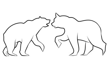 Fototapeta premium Bull and Bear Market Trend Minimalist Line Art Illustration