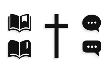 Obraz premium Christian Church Logo Design Bible, Cross, and Communication Icons