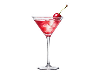 Red cocktail with cherry garnish isolated on transparent background
