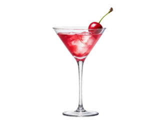 Red cocktail with cherry garnish isolated on transparent background