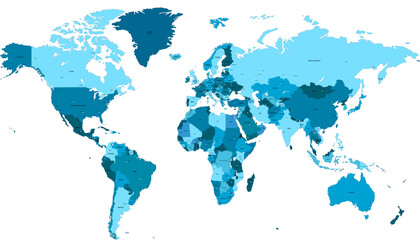 World map. Color modern vector map. Silhouette map