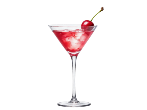 Red cocktail with cherry garnish isolated on transparent background