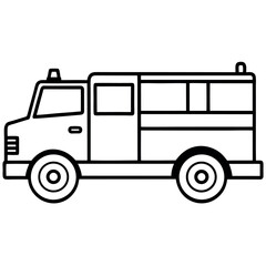 Black and White Line Art Fire Truck Side View fire engine