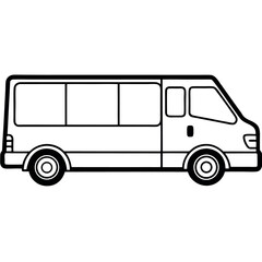 Black and White Line Art Simple Passenger Van Illustration