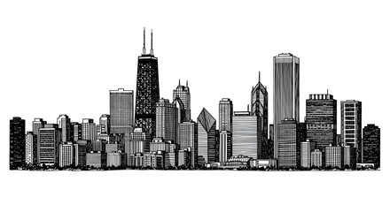 Fototapeta premium Black and white city skyline illustration
