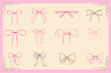 Vintage Retro Bows and Frames A Collection of Hand-Drawn Illustrations