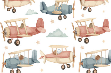 Adorable Watercolor Airplane Pattern Baby Shower, Nursery Decor, Kids Fabric