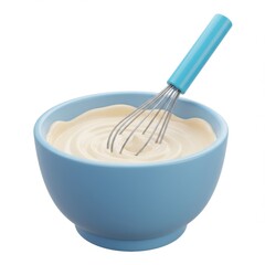 3d whisk mixing cream in bowl isolated on white background
