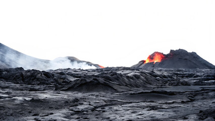 Volcanic eruption landscape isolated on a white background png ai generated