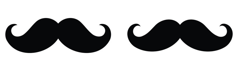 Curly handlebar mustache silhouettes in bold black style for retro, hipster, and vintage themes