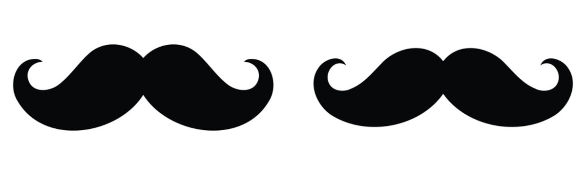 Curly handlebar mustache silhouettes in bold black style for retro, hipster, and vintage themes