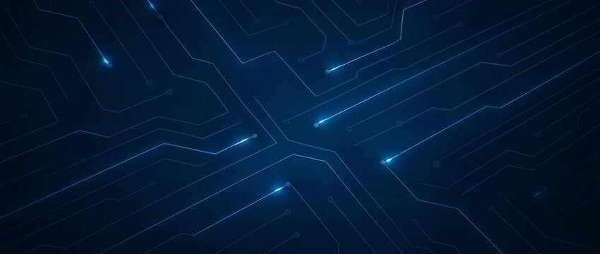 Close-up of a futuristic digital circuit board featuring intricate patterns and glowing lights, symbolizing advanced technology and connectivity in the modern world.