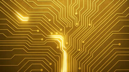 Intricate golden circuit board design featuring a complex pattern of lines and nodes, symbolizing advanced technology and digital innovation. - Powered by Adobe
